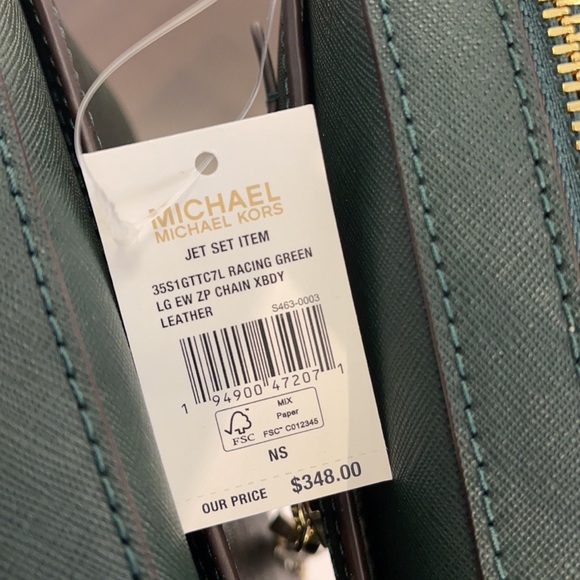 Michael Kors Jet Set Item Large East West Zip Chain Racing Green Crossbody Bag - Picture 10 of 11